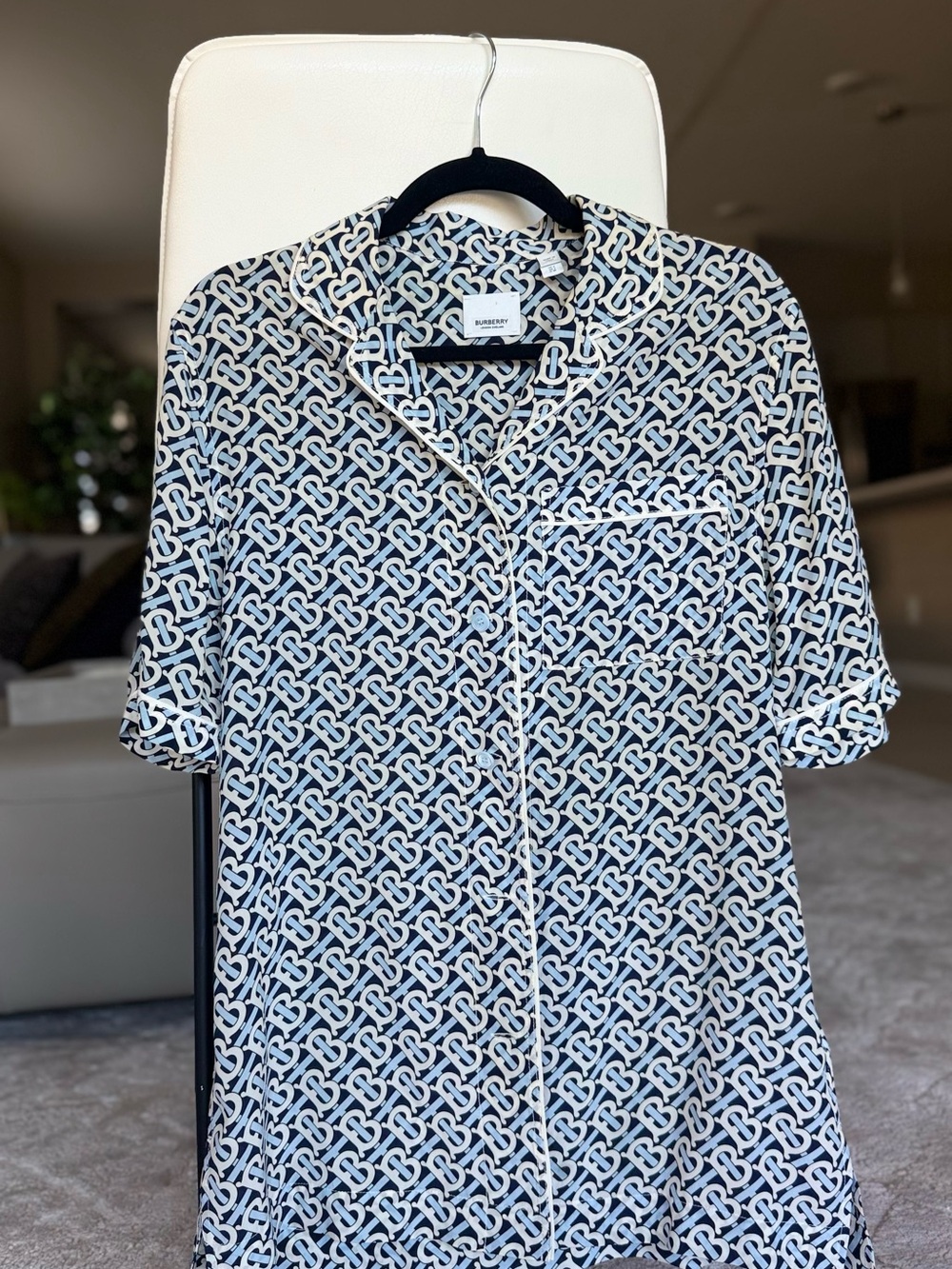 Burberry Black & White Monogram Short Sleeve Button-Down